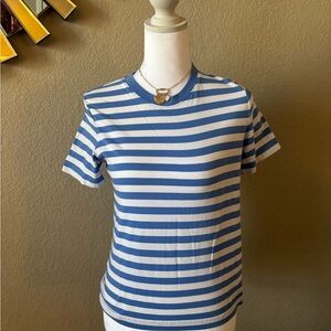 Blue and White Striped Crewneck Tee